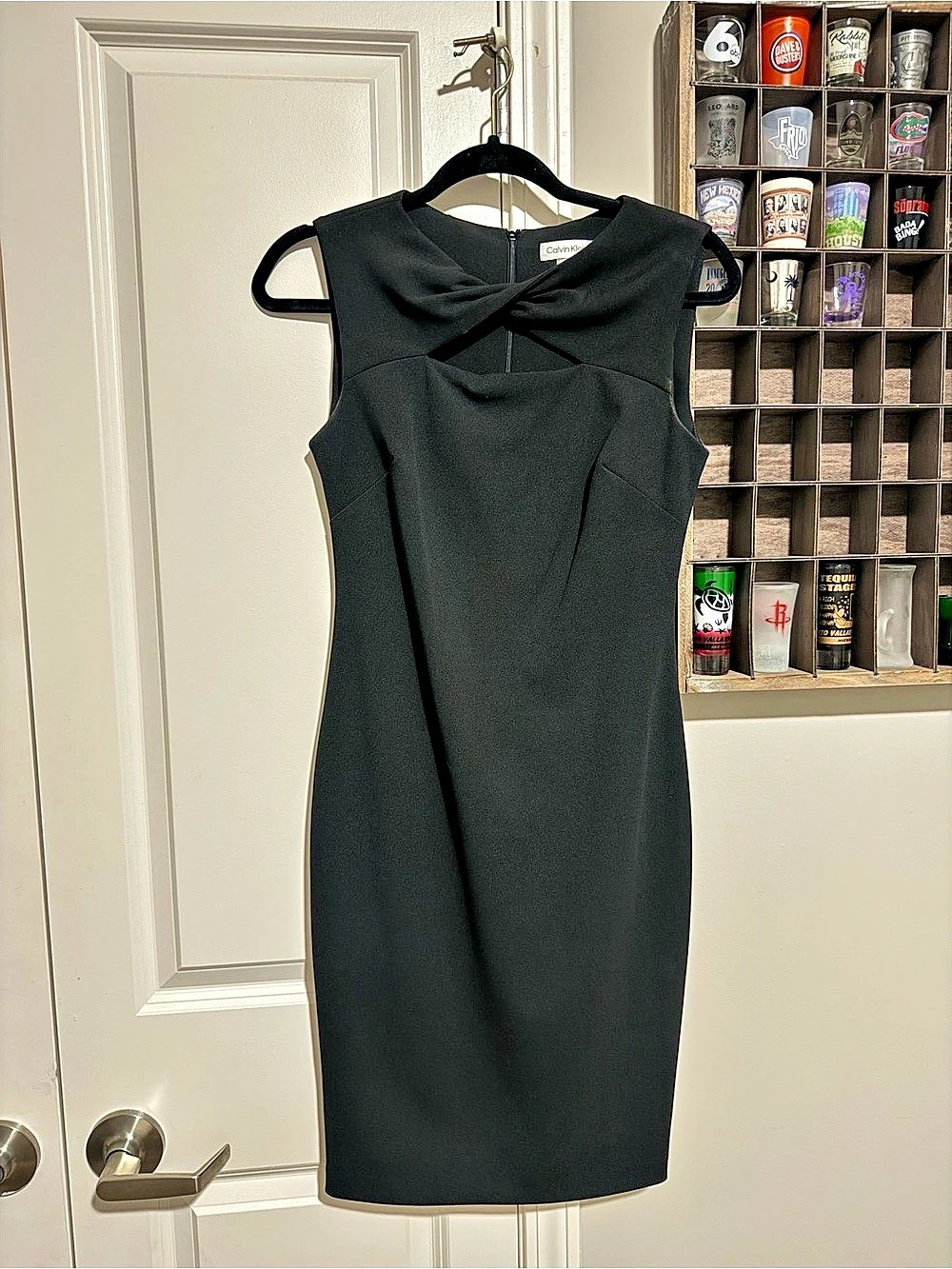 Calvin Klein Front Twist Sleeveless Sheath Dress Black Midi Size 2